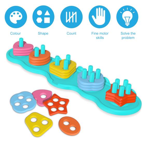 Baby Bath Toys 20 Textured Floating Pieces Stacking Bath Toy Silicone Color & Shape Sorter for Toddler Bathtub Learning