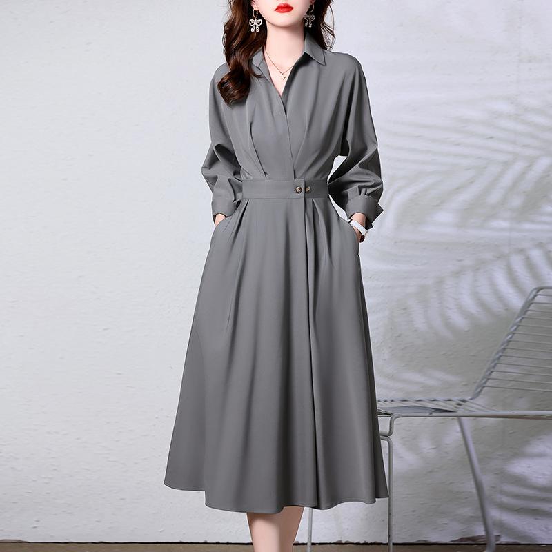 Design shirt dress women's long sleeves spring and autumn new temperament thin commuter dress skirt