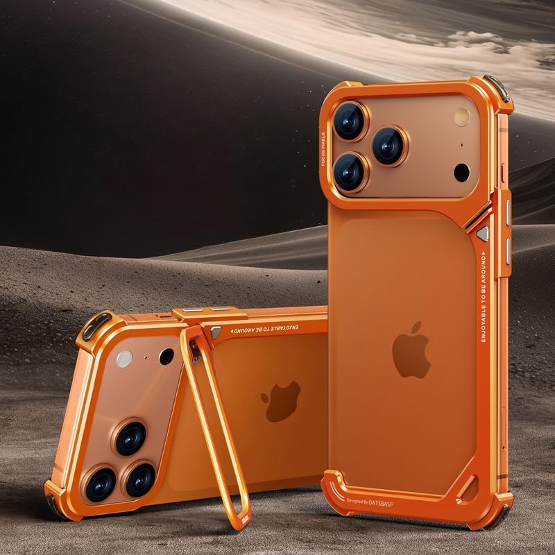 Oatsbasf 9-Shaped Metal Frameless Phone Case for iPhone 17 Pro Max/Pro/Air with Stand Magsafe Minimalist Bumper Shockproof Cover