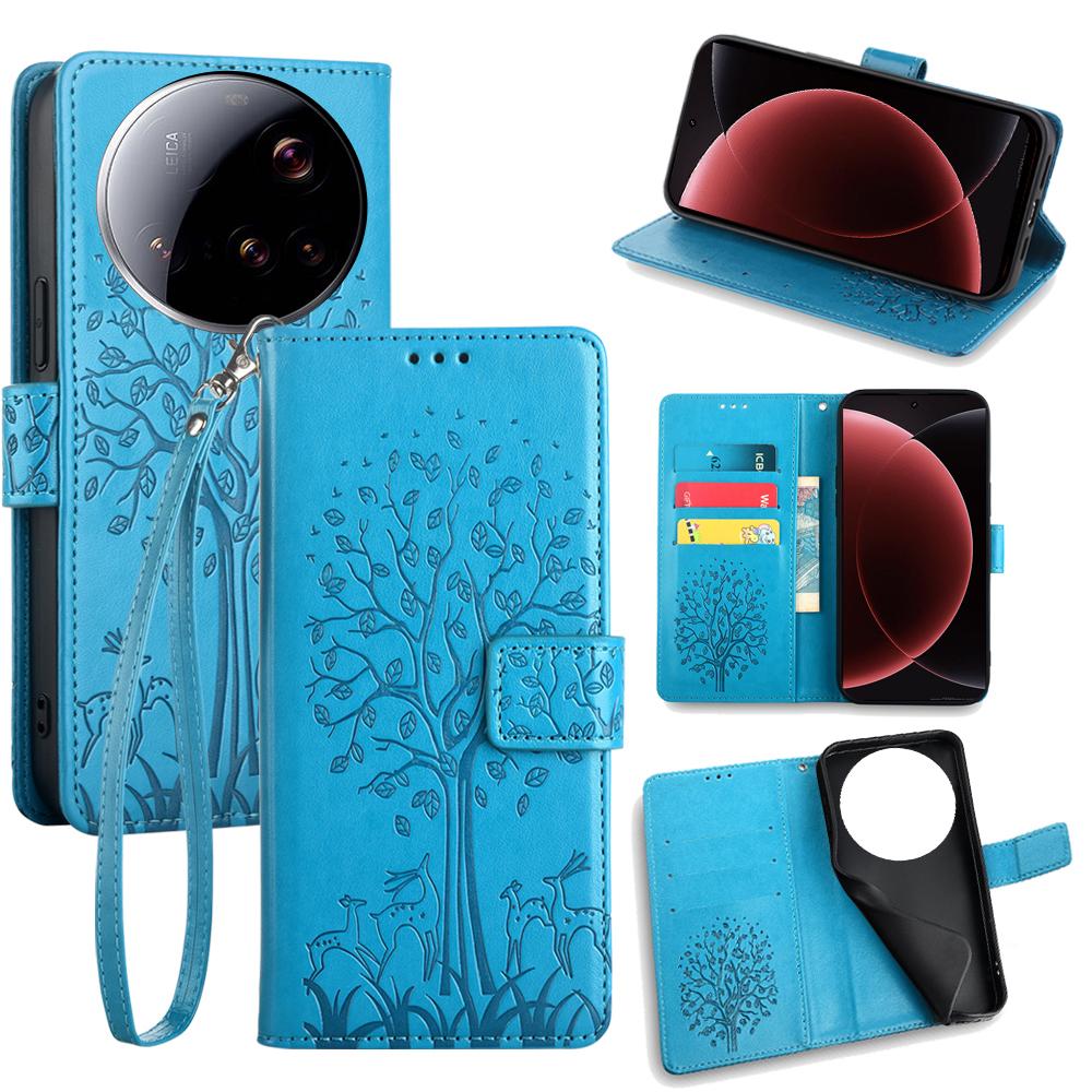 For Xiaomi 15 Ultra Case PU Leather Wallet Phone Cover Tree Deer Imprinted