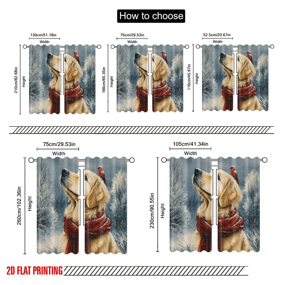 2pcs,2D Plane Printing Curtain Fabric Cute Dog Versatile 100% Polyester (without Rod) Art Deco Festive Use for Living Room,