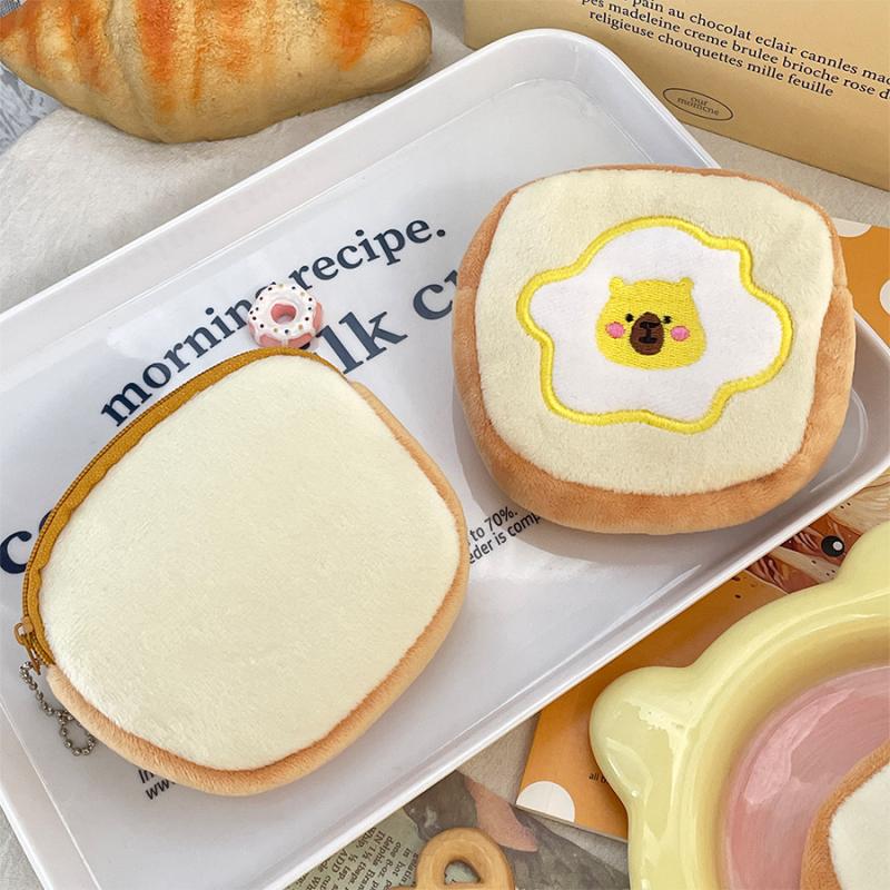 Cute Cartoon Egg Toast Plush Coin Purse Soft Money Change Pouch Small Wallet Keys Earphone Storage Bags Zipper Pouch Kid Gifts