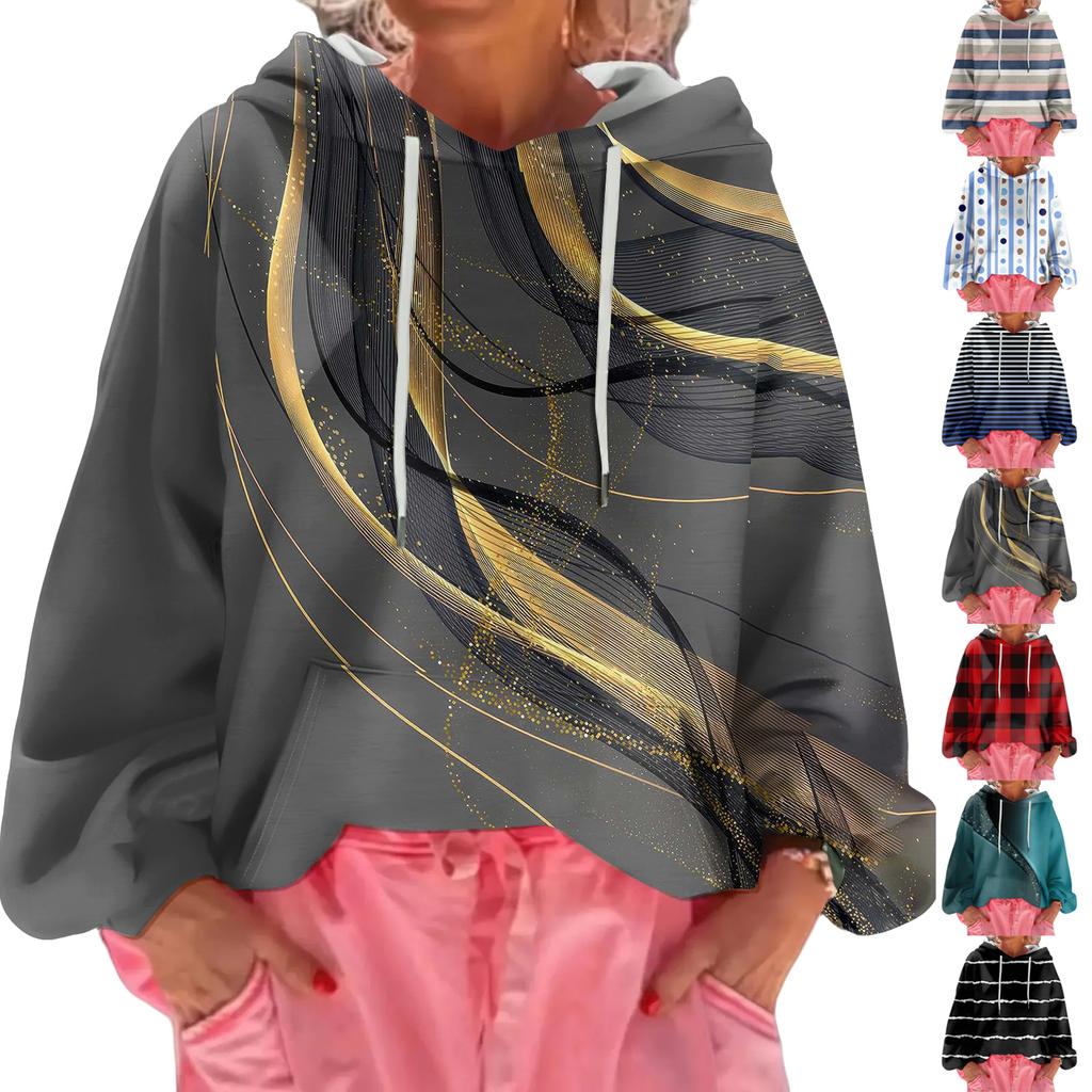 Dámská volná ležérní mikina s kapucí s dlouhým rukávem s květinovým potiskem