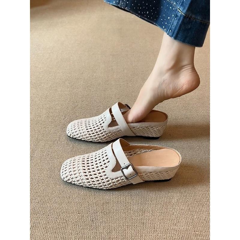 Holiday Wind Woven Hollow Inner Heightening Bag Head Shoes Women's Head Belt Buckle Breathable Shoes
