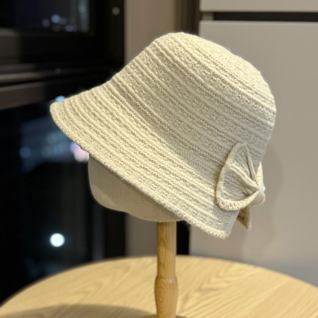 French Style Autumn and Winter Temperament Solid Color Knitted Fisherman Hat for Women Versatile Basin Hat Showing Face Small Face Covering Bucket Hat