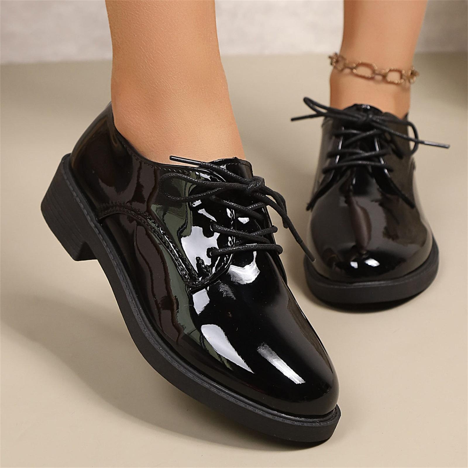 Women s Fashion Plus Size Round Toe Front Lace-up Leather Shoes 37