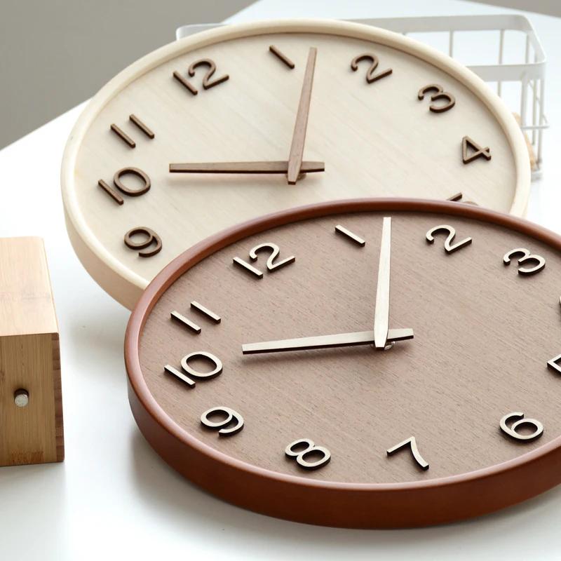 Japanese Art Wall Clock Modern Design Creativity Digital Wall Clock Living Room Nordic Wooden Bamboo Creative Wall Decoration