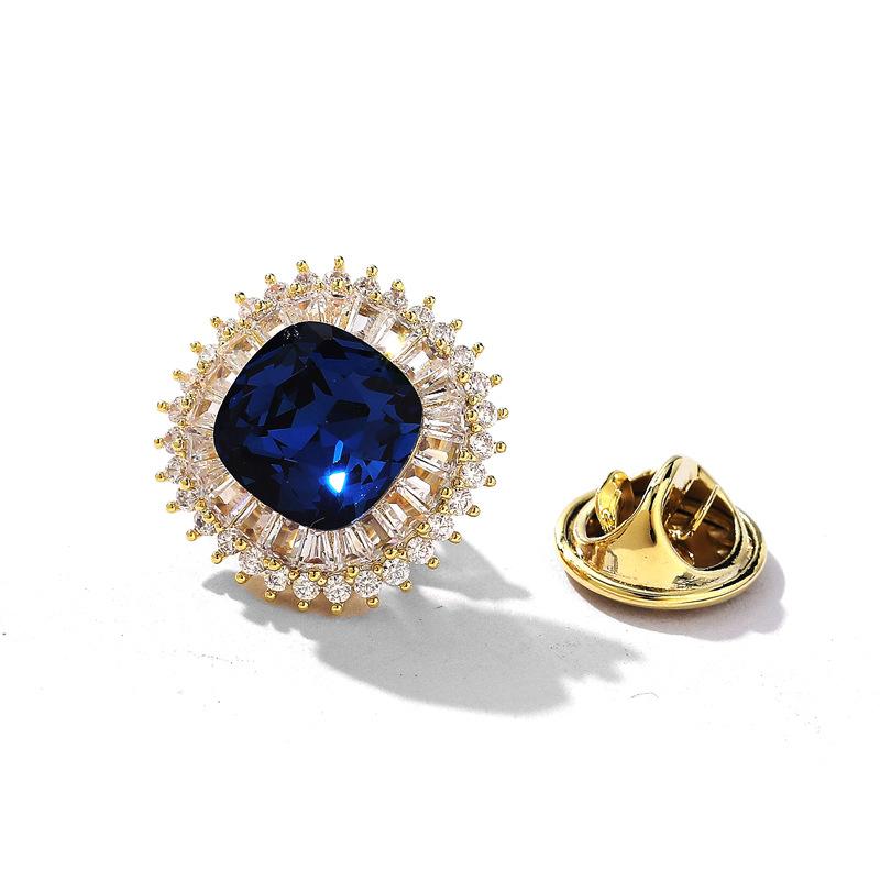 

Квадратный кристалл High-End Anti-Light пряжка брошь дизайн Sense Niche мужской и женский костюм воротник булавка изысканная маленькая булавка с ювелирными изделиями сапфир синий