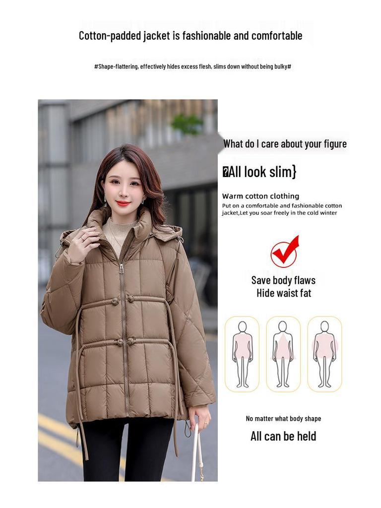 2024 Winter Women's Chinese Style Hooded Coat - Tassel, Fashionable, Loose-Fit, Slimming Down Cotton Outerwear