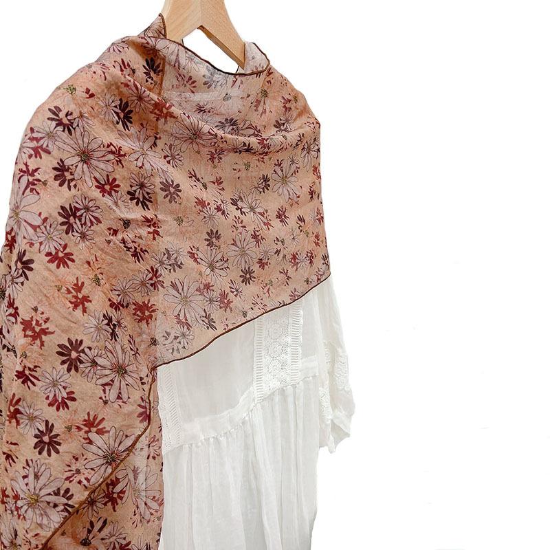 New Style Summer Lengthened Diamond Scarf Flower Printed Silk Sunscreen Scarf Irregular Shape Neck Shawl for Women