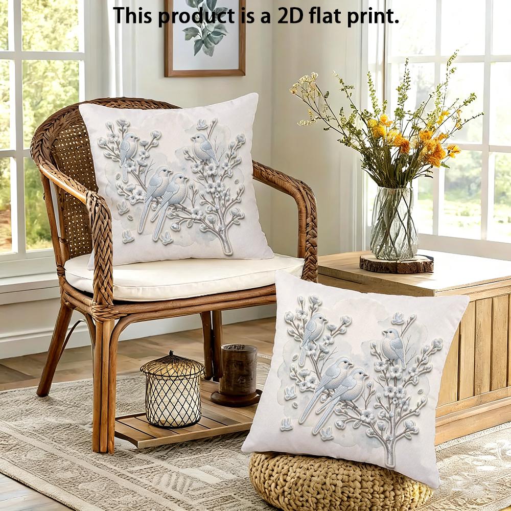 2pcs  Vintage Spring Bird and Floral Throw Pillow Covers 2D Flat Print Decorative Cushion Cases for Sofa Bedroom Cushion Cover