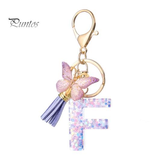 Letter A-Z Key Holder Purple Series Keychain Pendant, Sequins Star Initial Charm Chain with Butterfly Tassel Design, for Bag Purse Backpack Non-fading