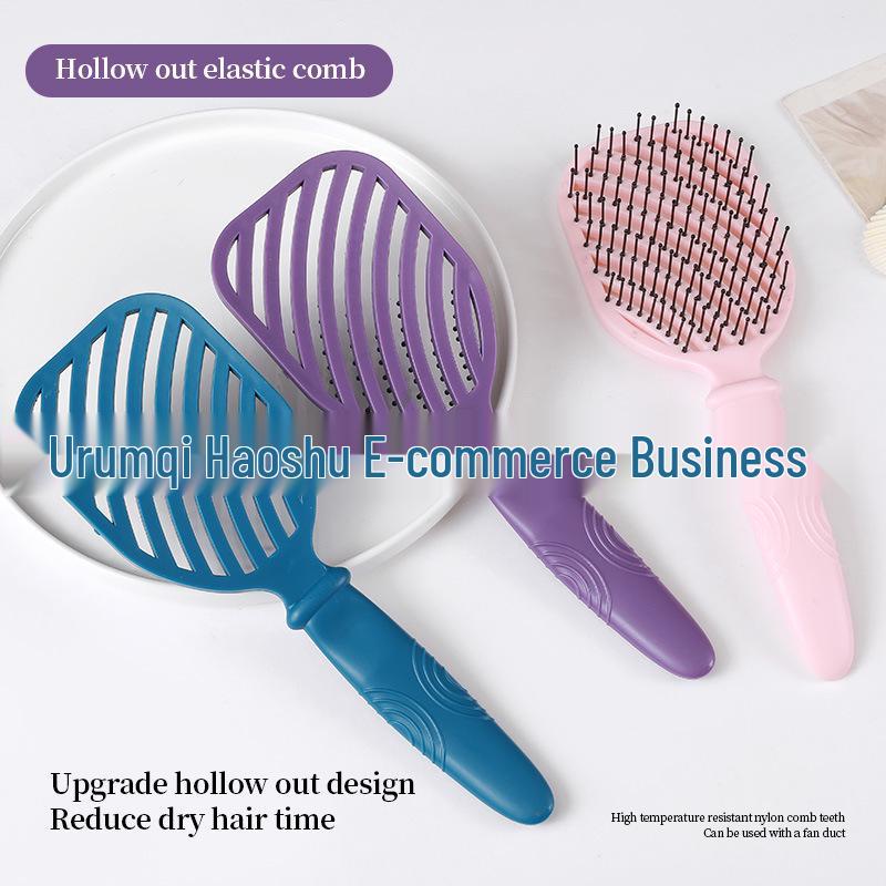 Dual-Use Candy Ribs Comb: Wet/Dry Hollow Scalp Massage & Volume Styling Comb