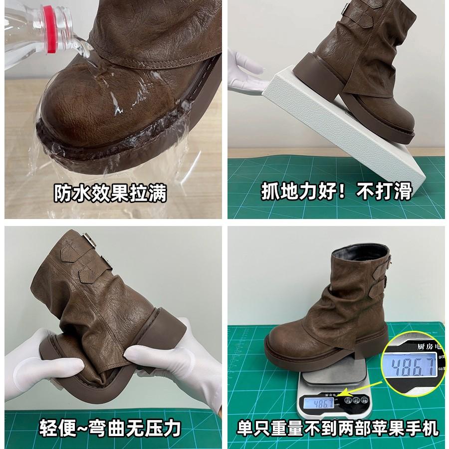 Martin Boots Women's Maillard Short Boots Women's 2025 New Spring and Autumn Single Boots Thick-soled Brown Trousers Knight Boots Martin Boots