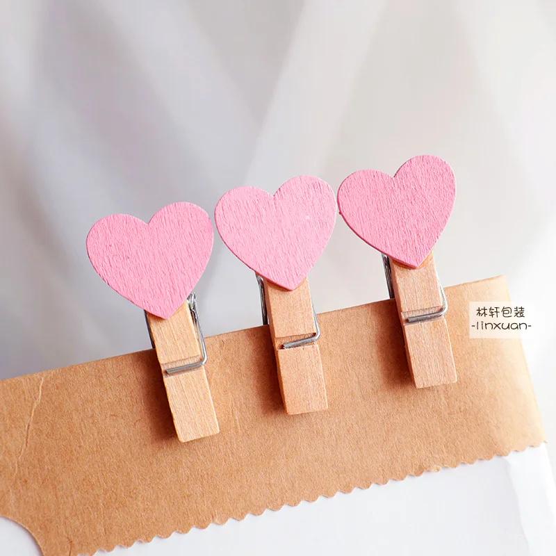 10/50pcs Red Heart Love Wooden Clothes Photo Paper Peg Pin Mini Clothespin Postcard Clips Home Wedding Valentine's Day Decorati