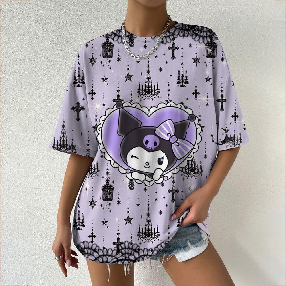 Hello Kitty Tops Aesthetic Women's T-shirts Streetwear Woman Funny Tees Short Sleeves T-shirt Clothing Fashion Girl Festival Top