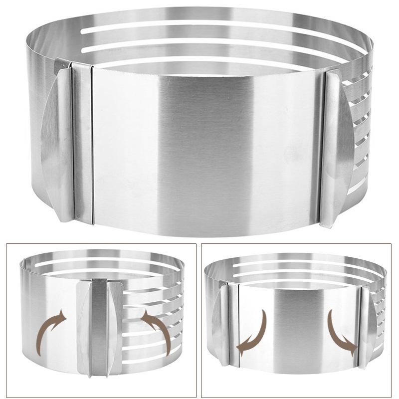 Infällbar Silver Rund Form Tårtskärare Rostfritt Stål Justerbar Kaka Skum Kräm Ring Bakform Cirkel Form