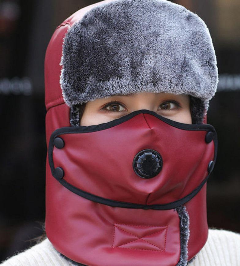 Velvet Thickened Ear And Integrated Windproof Riding Hat With Neck