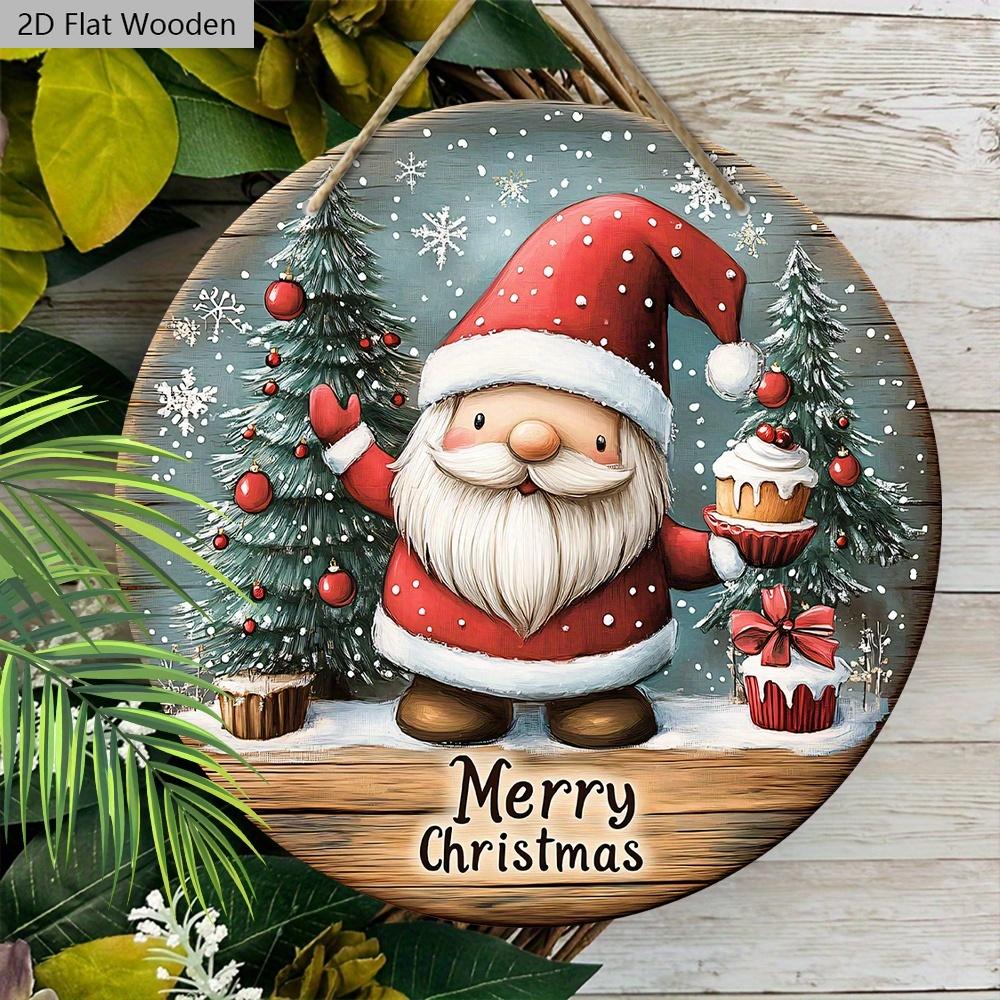 Christmas Wooden Sign with Gnome Pattern - Navidad Round Sign Yard Door Wall Hanging Decor - Ideal Christmas Decoration