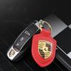 Porte-clés de voiture en cuir et métal Porte-clés avec emblème 3D Anneau pour Porsche Macan 911 718 Taycan Panamera Cayenne Boxster Cayman Accessoires