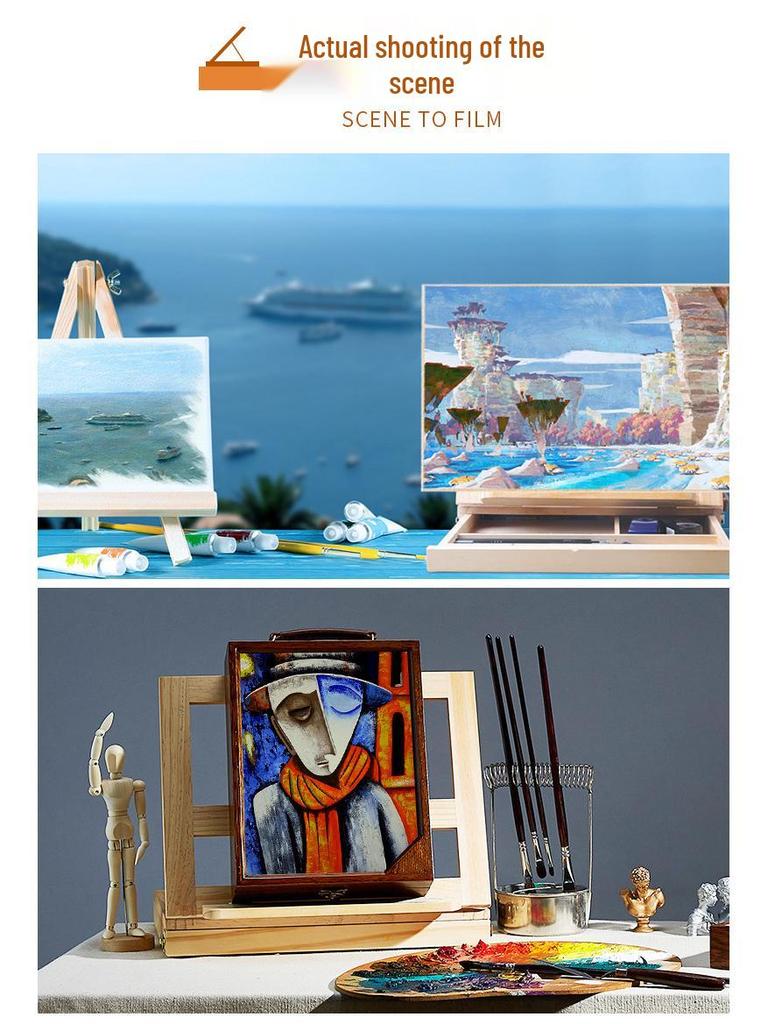 Folding Wooden Desktop Easel: Multifunctional Oil Painting & Sketching Box with Drawing Board