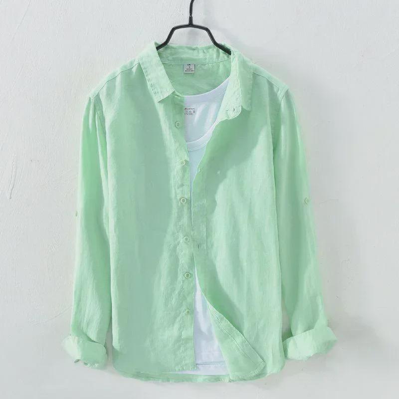 Camicia da Uomo Casual Bianca a Maniche Lunghe Traspirante in Lino - Vestibilità Slim, Leggera, Resistente ai Raggi UV