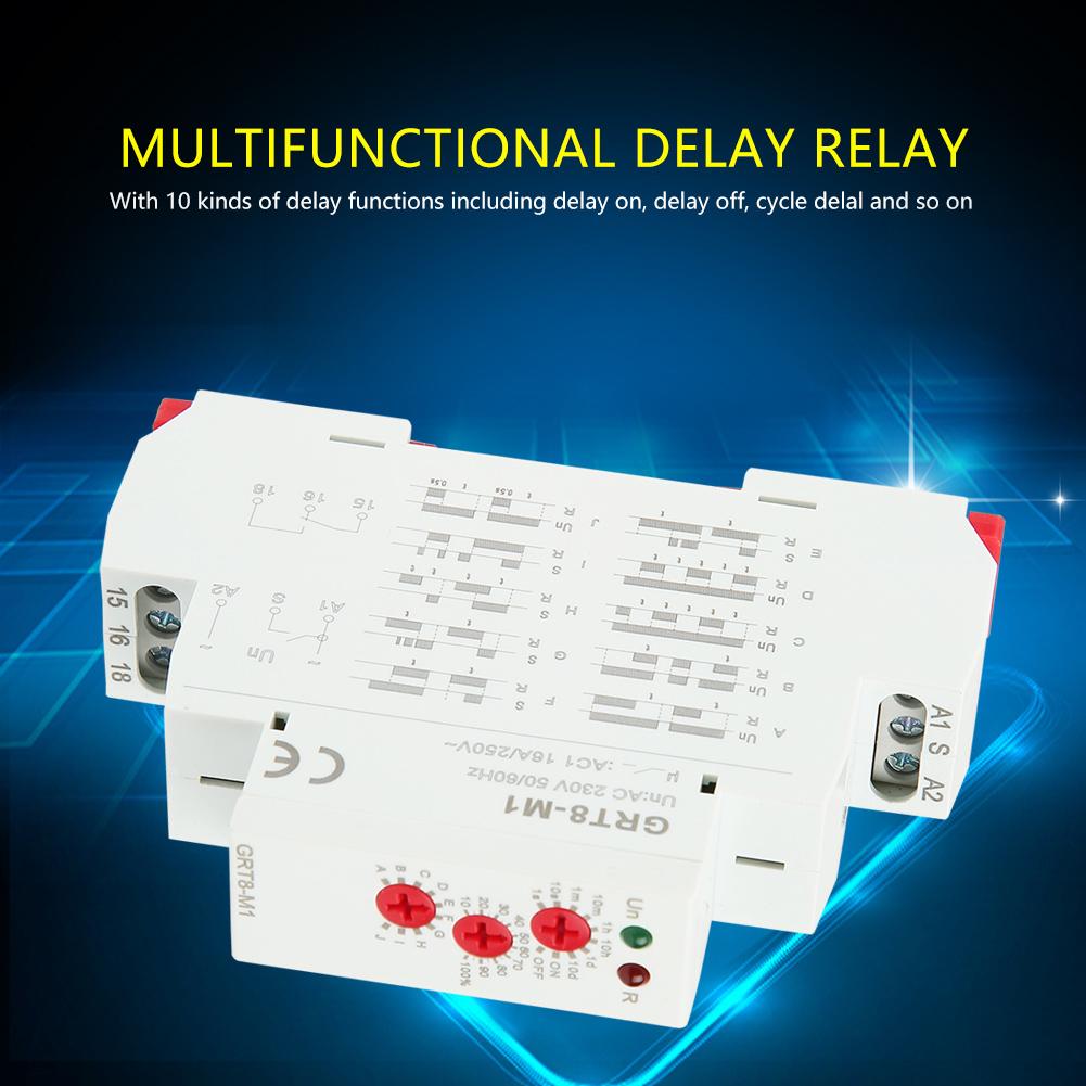 GRT8?M1 Multifunctional Delay Time Relay with 10 Functions DIN Rail Mount AC 230V
