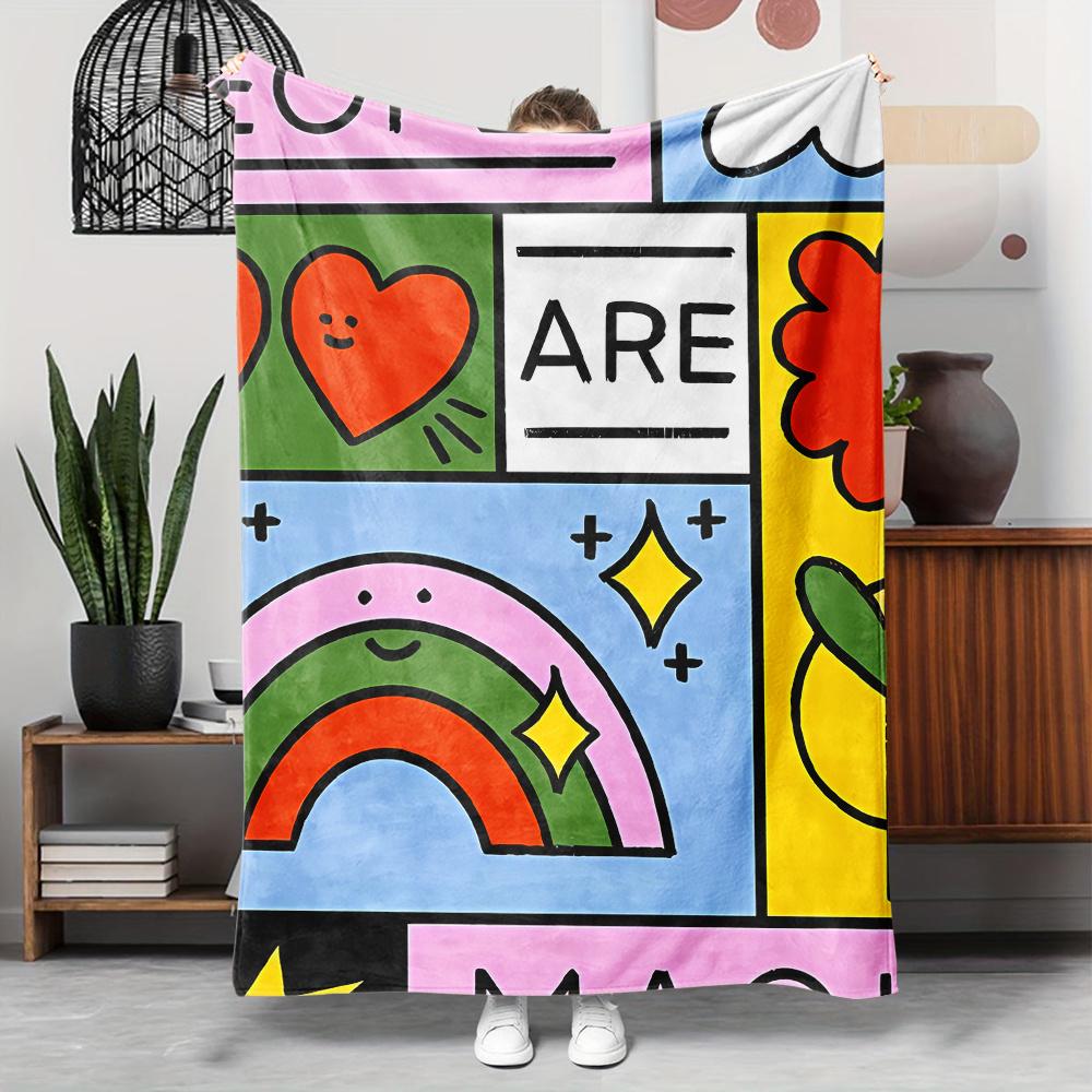 

Modern Art Rainbow Flannel Throw Blanket – Vibrant Abstract Design, Soft Cozy Fleece for Couch, Bed, Office & Travel 130x150cm51x59in