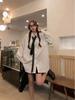 Women's Retro Spring Striped Raglan Long Sleeve Shirt with Tie Design