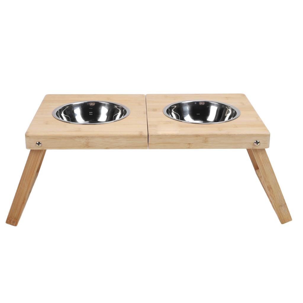 Elevated Cat Bowls Stand Multipurpose Double Stainless Steel Bamboo Raised Dog Bowl for Cats Dogs Pets