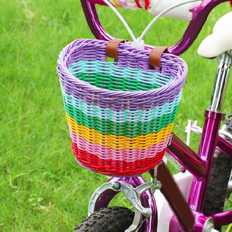 Kids Bikes Front Basket Rainbow Color Plastic Wovens Bikes Basket Easily Install