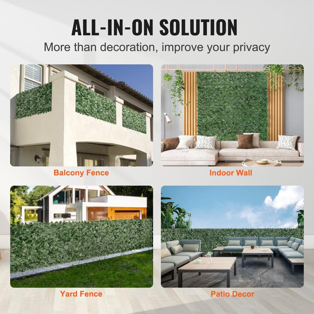 Ivy Privacy Fence, 1.5 x 4m Artificial Green Wall Screen, Greenery Ivy Fence w/ Mesh Cloth Backing and Strengthened Joint, Faux Hedges Vine Leaf