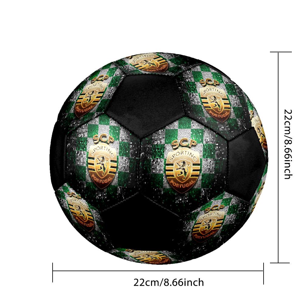 Pallone Calcio a 5 Sporting FC Colorato Per Tutte le Età Misura 5 Cucito a Macchina PVC Pronto per la Competizione Resistente Alta Rimbalzabilità
