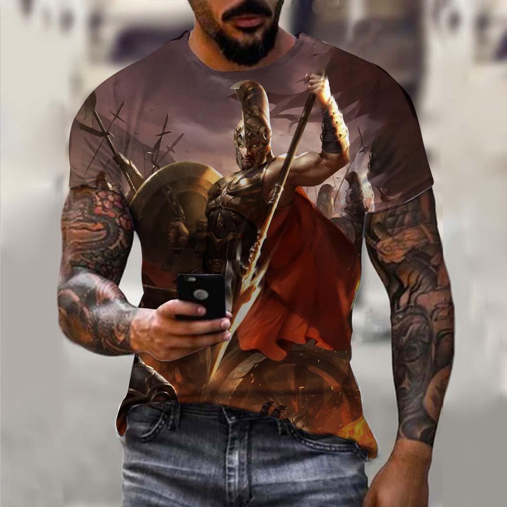 Samurai 3D Printed Short Sleeved T-shirt Summer Breathable Polyester Simple Round Neck Top