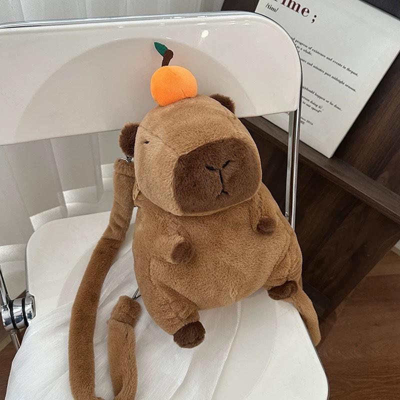 

Yellow Rabbit Capybara Flower Burger Plush Backpack Animal Gift Bag Doll Orange Style