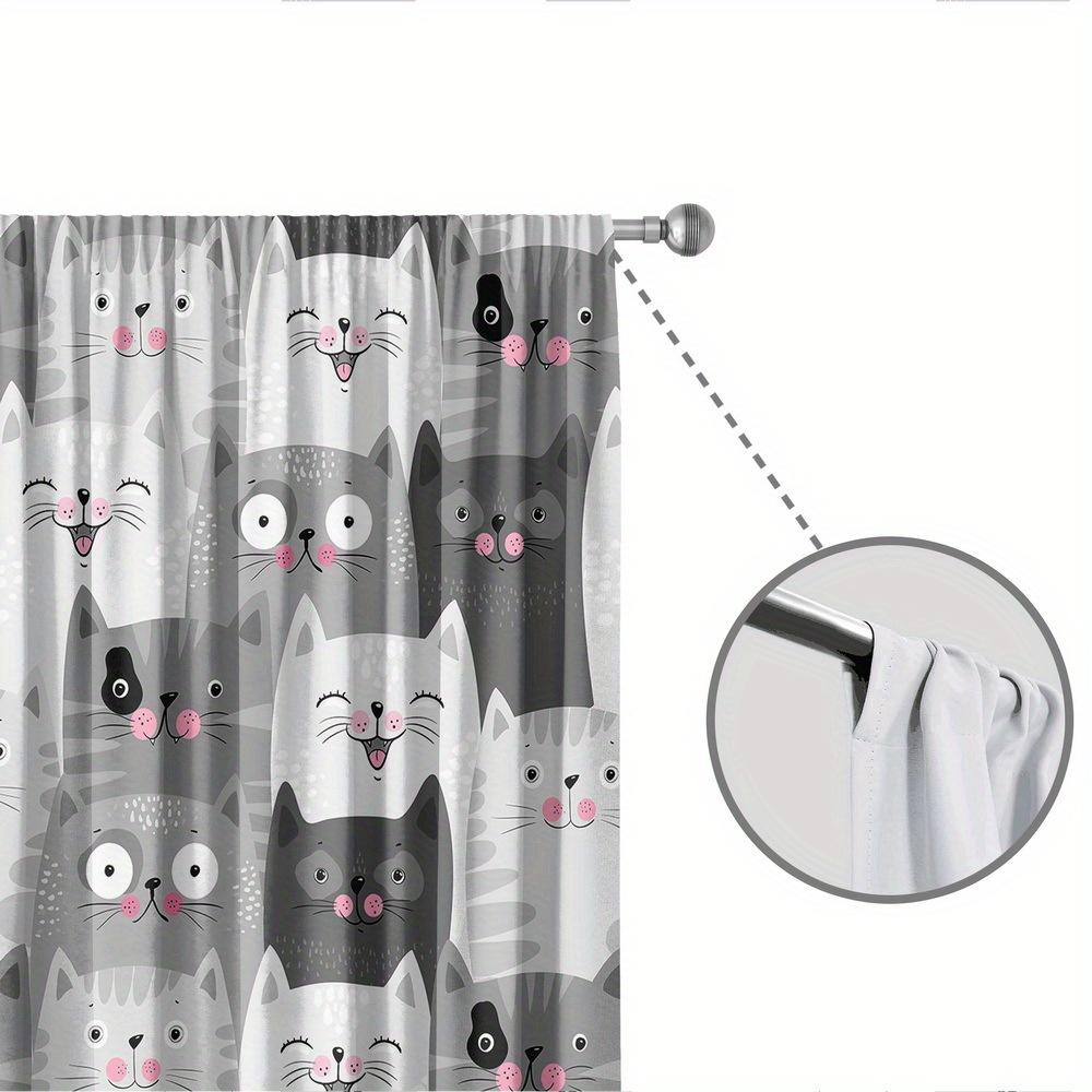 2pc Cat print curtains   polyester fabric   machine washable   suitable for bedroom and living room decoration