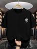 Unisex Summer Cotton Short Sleeve T Shirt Small Chest White Rose Outline Print Crew Neck Minimalist Casual Street Male Tee