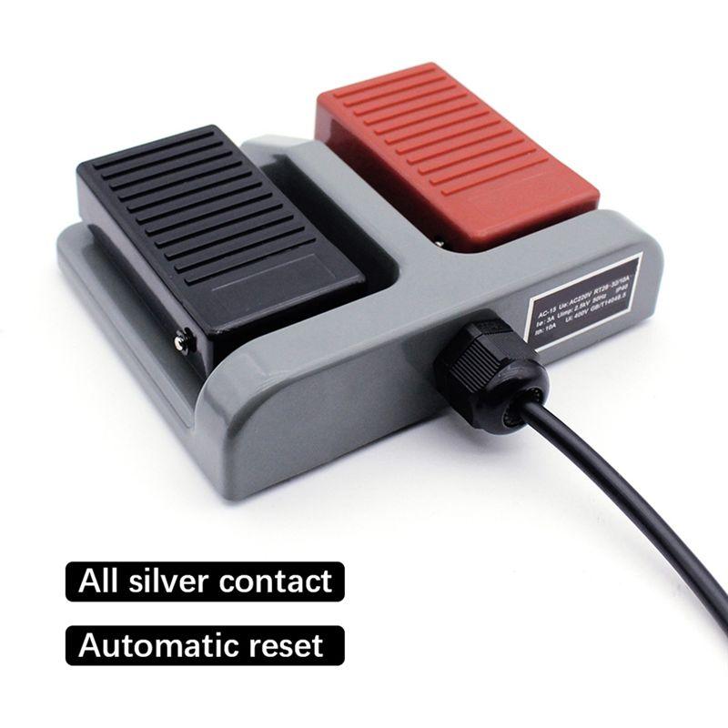AT21-Foot Switch MDFS-65 Double Foot Pedal Switch Self-Reset With Wire 3A/220VAC