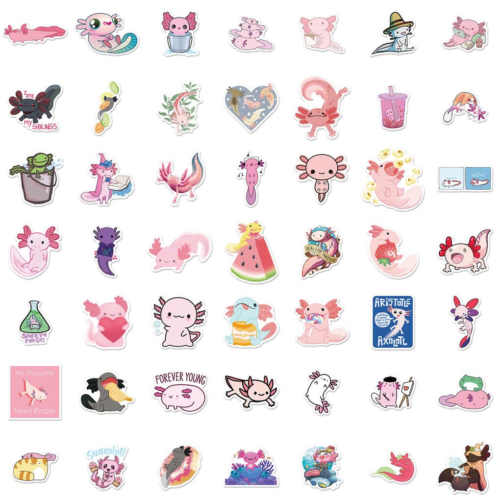50 Cute Salamander Series Stickers, Cartoon Animal Salamander Axolotl Graffiti Sticker Diy Salamander Sticker
