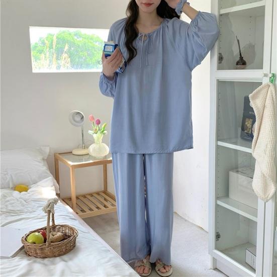 

Pajamas Set for Women Long Sleeve Set Casual Loose Lounge And Pants Sleepwear 2 Piece синій