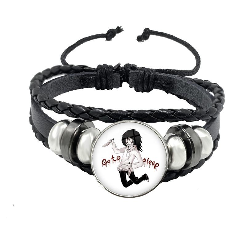 Fashion Accessory Gift For Kids Hot Creepypasta CREEPY PASTA TICCI TOBY Bracelet Glass Leather Bangle JEFF THE KILLER