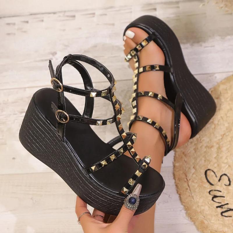 Women's Platform Sandals Summer Women Roman Sandals Fashion Rivet Wedges High Heeled Sandals Women Casual Sandal Sandalias Mujer