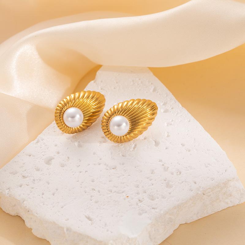 Fashion Stainless Steel Pearl Earrings For Women Geometric Irregular Metal Stud Earring Trendy Jewelry Gift