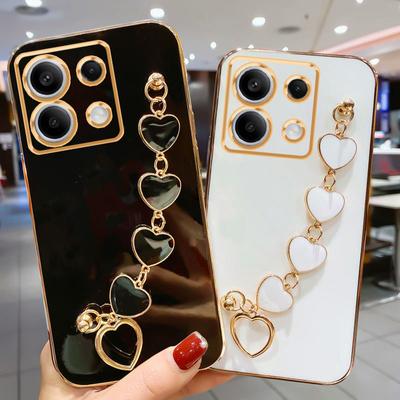 Per Xiaomi Redmi Note 13 Pro 4G Plus 5G Custodia con catena a forma di cuore con placcatura di lusso per Mi Poco X6 M6 Note13 13pro Band Cover