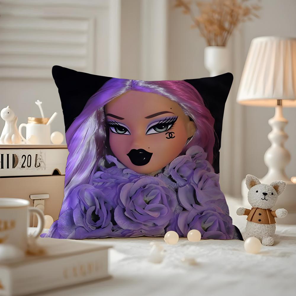 BBratzZ Fashion mMask gGirl Cushion Cover Antidustmite Pillowcase Invisible Zipper Silky Short Plush Sofa Cushion Cover