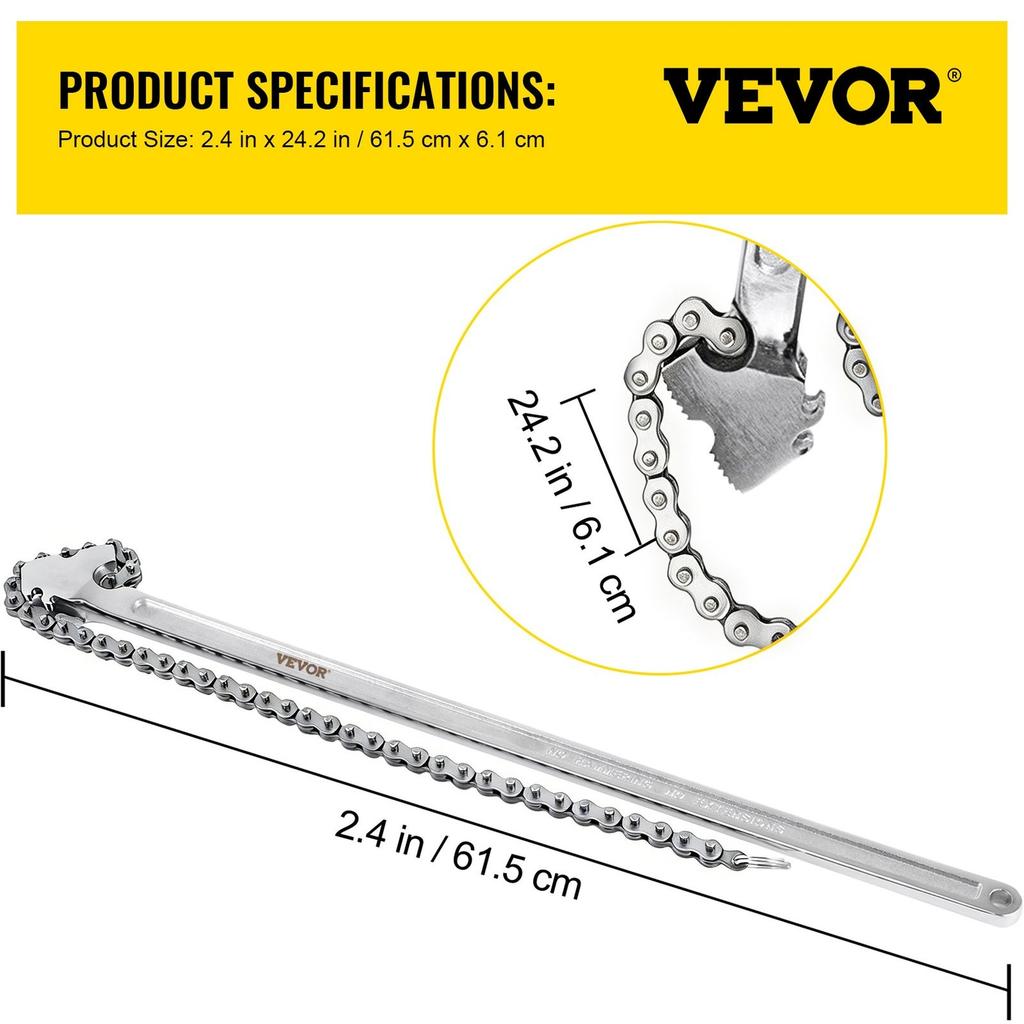 24 Inch Pipe Chain Wrench Heavy Duty 6.7 Inch Chain Wrench