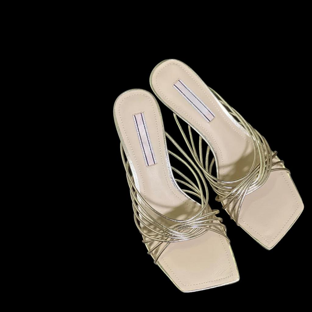 Letní Jednoduché Úzké Dámské Pantofle Módní Jehlové Podpatky Párty Lodičky Muly Nazouvací Boty