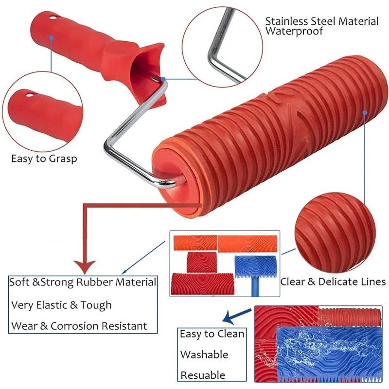 Wood Graining Tools Set Texture DIY Paint Rubber Roller Brush Pattern for Wall Room Home Yard Garden Decoration Painting Tools