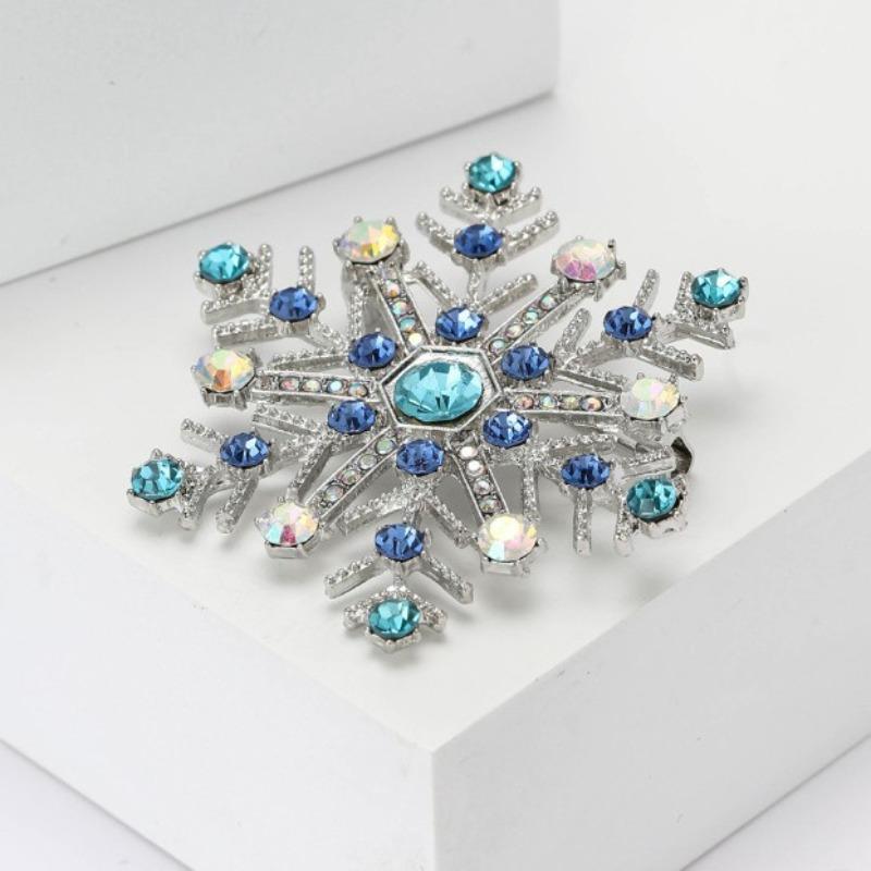 Fashion Rhinestone Snowflake Brooches for Women Clothing Coat Jewelry Accessories Gifts