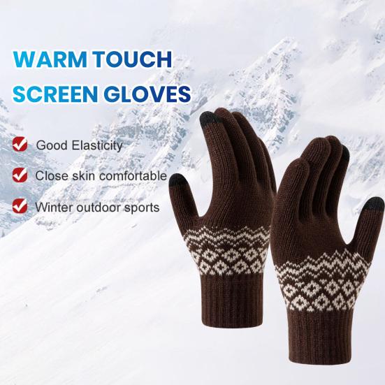 1 Pair Winter Warm Knitted Gloves for Women Men Touch Screen Full Finger Gloves Cold Weather Windproof Thicken Gloves for Skiing Cycling Hiking